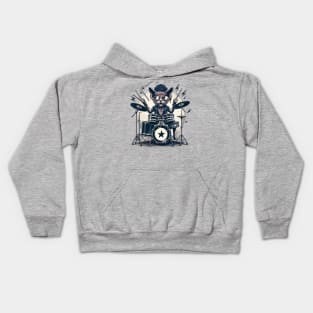 Devon Rex Cat Playing Drums Kids Hoodie